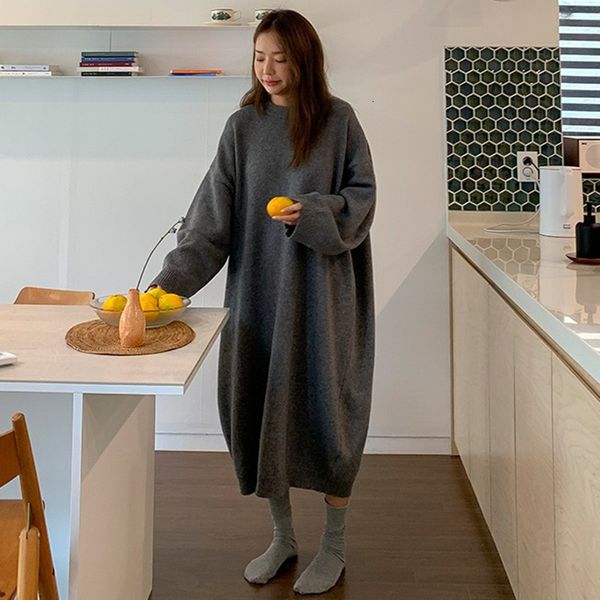 

women's sweaters girl's dress winter fall long-sleeve sweater long-knit gown maxi loose knitting robe mkvq, White;black