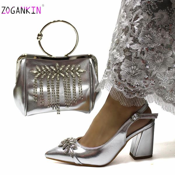

dress shoes 2021 summer lady and bag to mach in silver color buckle strap sandals african women matching for royal part, Black