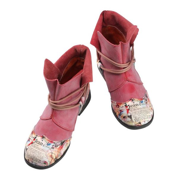 

boots red genuine leather graffiti slip-on fashion women, Black