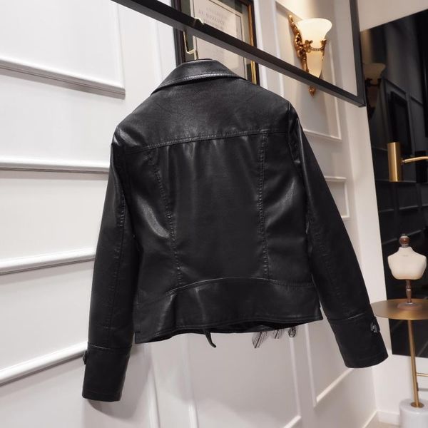 

women's leather & faux jacket spring autumn slim-fit short pu embroidery phoenix fashion mujer 2021, Black