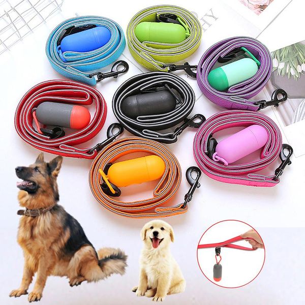 

1set 115cm reflective dog leash pet leash dog traction rope night out luminous chain with trash box and roll of garbage bags