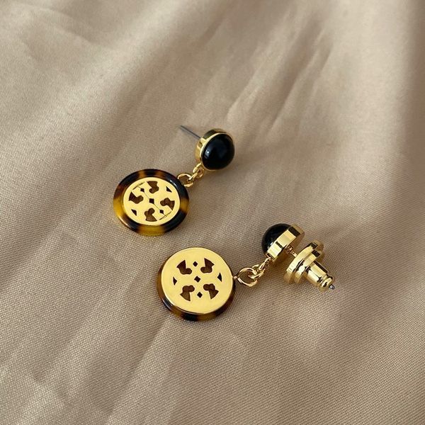 

ladies fashion jewelry jewelry exquisite polished smooth double natural leopard resin inlaid black pearl earrings, Golden