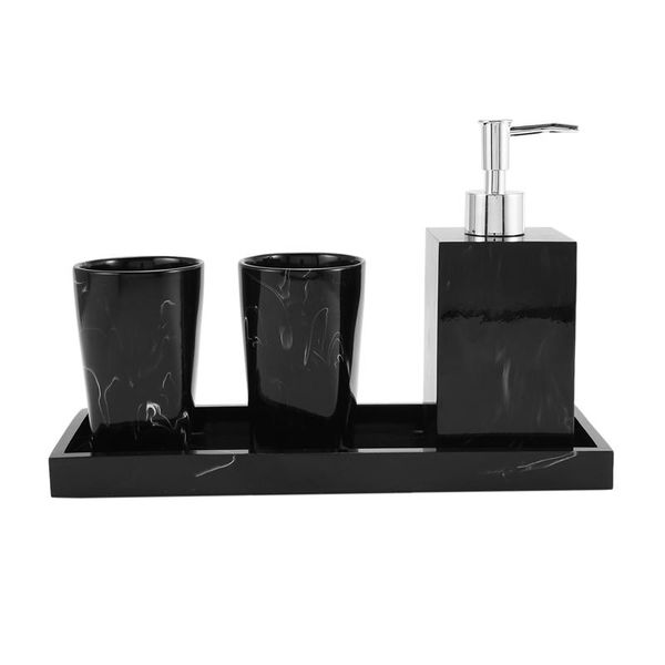 

bath accessory set marble texture bathroom supplies black 4pcs resin accessories with dispenser toothbrush holder soap