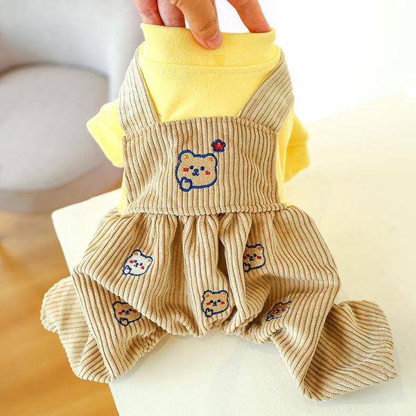 

dog apparel pet clothing jumpsuit cat rompers corduroy bears design puppy hoodie