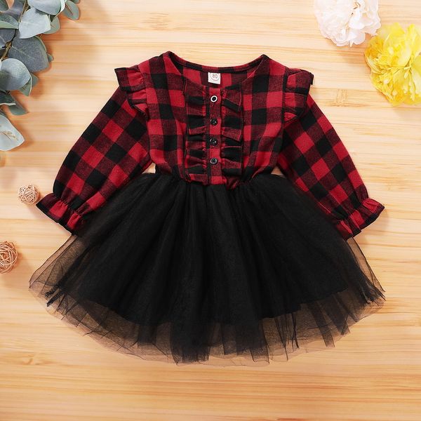 

toddler kid baby girls christmas dress xmas pageant party princess tutu dress costume red plaid children girls lace dress d30 210225, Red;yellow
