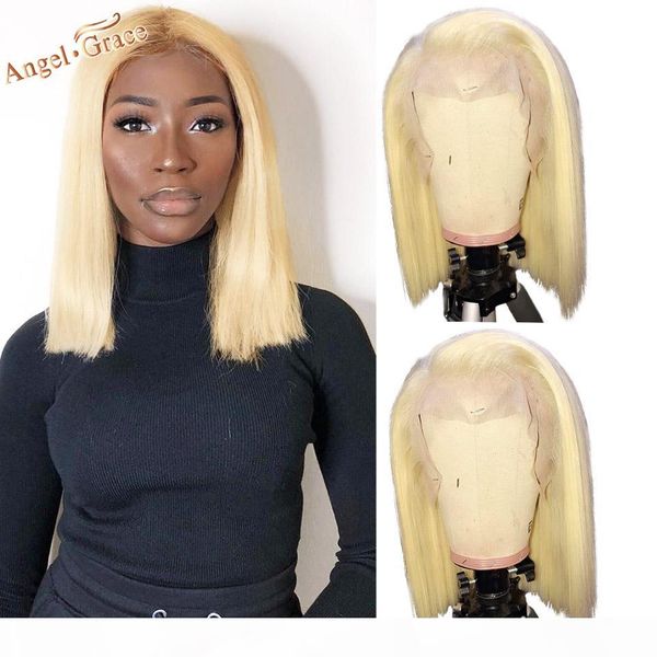

angel grace hair brazilian straight human hair wigs 613 color blonde front wigs with baby hair 150% density, Black