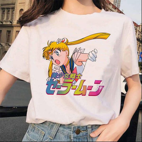 

sailor moon summer new fashion t shirt women harajuku ulzzang t shirt 90s girls tshirt cartoon casual tee, White