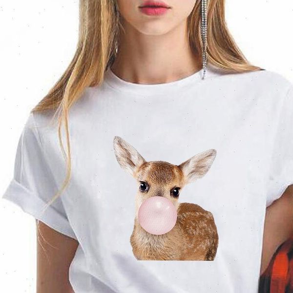 

womens t shirt femme vogue o neck breathable elk blowing bubbles printed simple tee shirts tshirt, White
