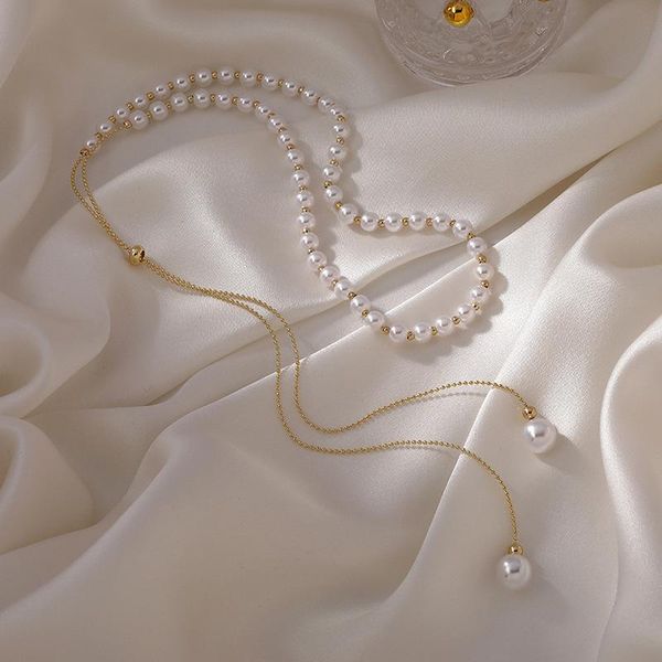 

pendant necklaces 2021 trendy female simple adjustable design long pearl necklace temperament women's accessories jewelry, Silver