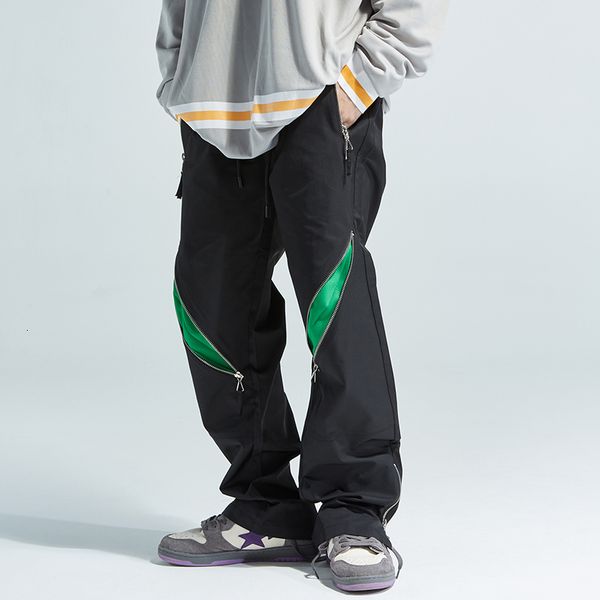 

men's pants hip hop zipper decorate elastic waistline black pants vibe men's casual-sized big-size harajuku with down b99u