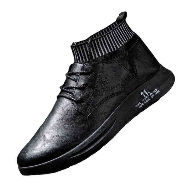 

martin boots casual shoes british style men's leather boots autumn and winter work clothes men's fashion middle top, Black;white