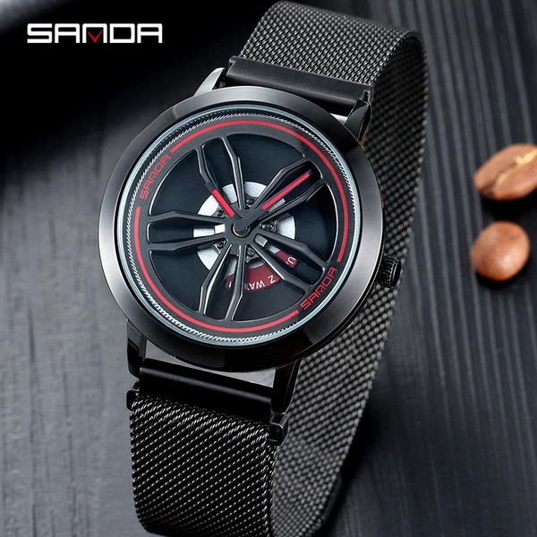 

wristwatches sanda rotate dial men's watches rose gold mesh watch men fashion business wrist relogio masculino p1009, Slivery;brown