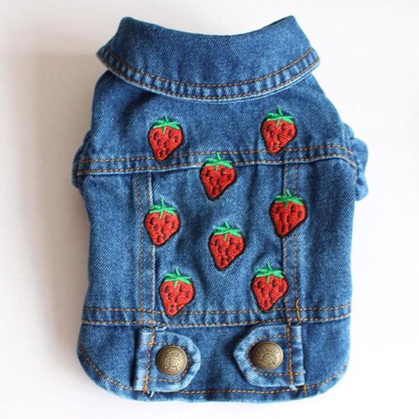 

dog apparel pet cat jeans jacket strawberry blue denim coat vest for small large medium puppy clothes size xs-xxl