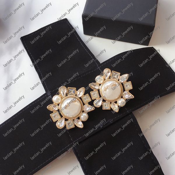 

designer earrings classic double letter logo flower inlaid diamond earrings 925 silver needle with box l0-c27, Golden;silver