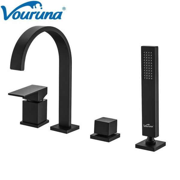 

vouruna black waterfall 4-hole bathtub mixer taps roman tub faucet