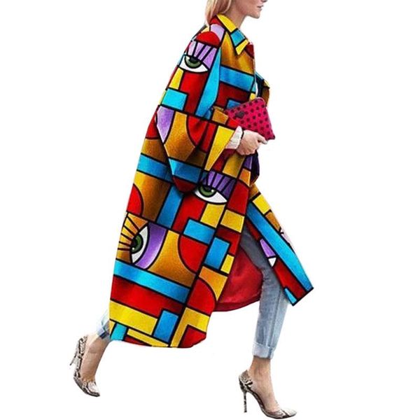 

women's trench coats coat long windbreaker 2021 spring casual flare sleeve print plus size loose outwear sobretudo feminino 5xl y65, Tan;black