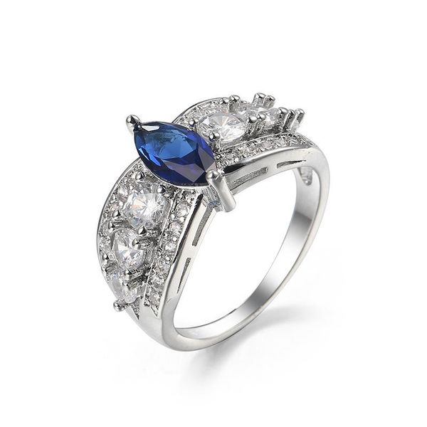 

wedding rings fashion for women geometric horse eye blue zircon ring jewelry crystal colorful gifts bijoux anillos mujer, Slivery;golden