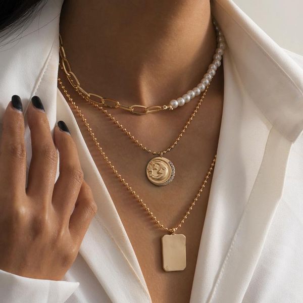 

chains geometric coin pedant necklace for women toggle clasp lock choker necklaces vintage punk men jewelry accessories, Silver