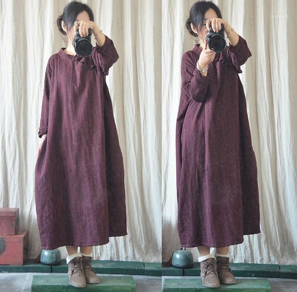 

casual dresses autumn thickening nostalgia the republic of china wind manual buckle slanting flap improvement dress cotton longuette j1904, Black;gray