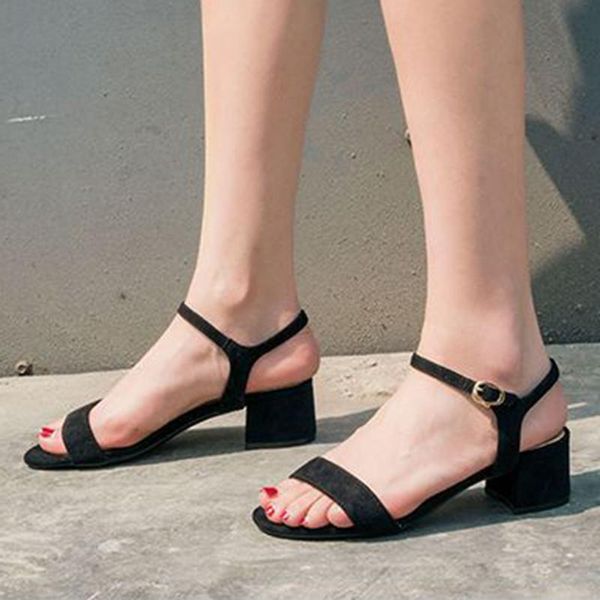 

women summer shoes buckle belt high heels women sandals plus size brown cashmere sandals open toe, Black