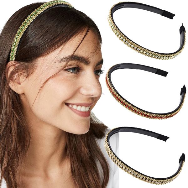 

women chain rhinestone hair hoop headdress girls luxurious fashion bezel headbands hair band hair accessories, Slivery;white