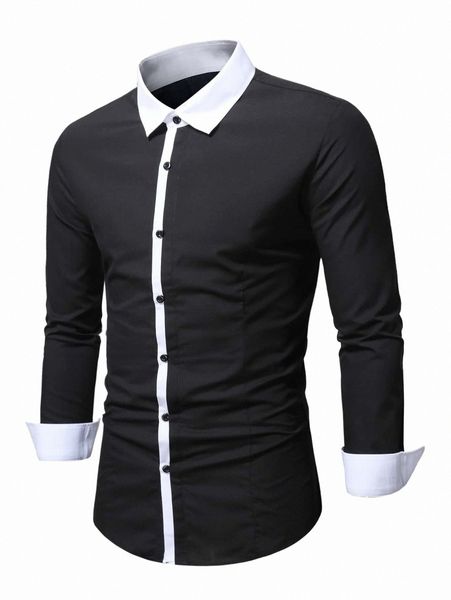 

men contrast trim button up shirt m1dt#, White;black