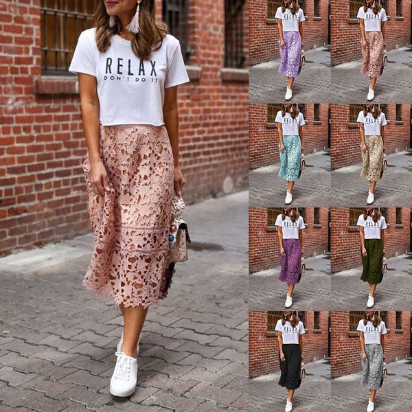 

2021 new fashion summer party saia jupe femme lace skirt woman clothes ropa mujer long skirts women casual harajuku 93wb, Black