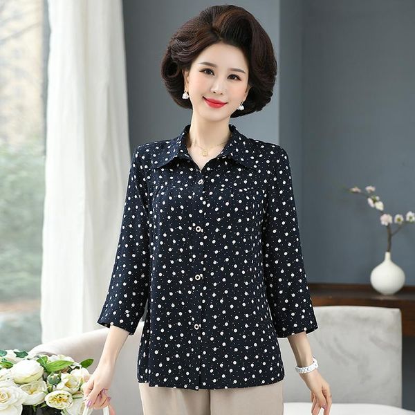

women's blouses & shirts 2021 women polka dot blouse turn down collar long sleeve loose vintage, White