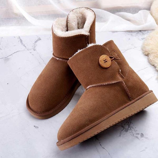 

boots 2021 wholesale women shoes ankle leather button lady snow warm brand winter large size, Black