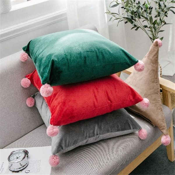

cushion/decorative pillow cilected tassels decorative throw covers soft plush lumbar cover square pompom cushion case for sofa car decor