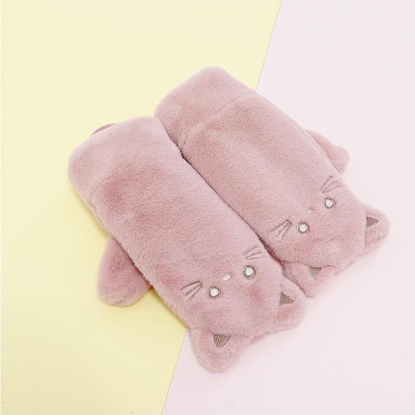 

five fingers gloves winter women' bag finger outdoor windproof cute kitten cycling sports plush cartoon warm de femmes eldiven, Blue;gray