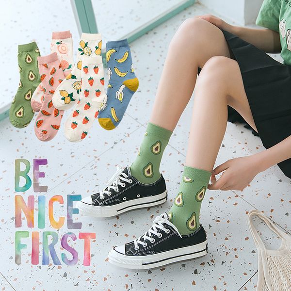 

new fruit cartoon korean kawaii summer cute gifts for women cotton socks fashions winter harajuku streetwear casual woman socks, Black;white