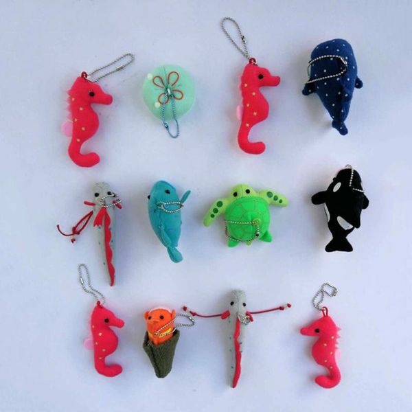 

keychains 100pcs/lot plush sea animals keychain horse key chain whale, Silver