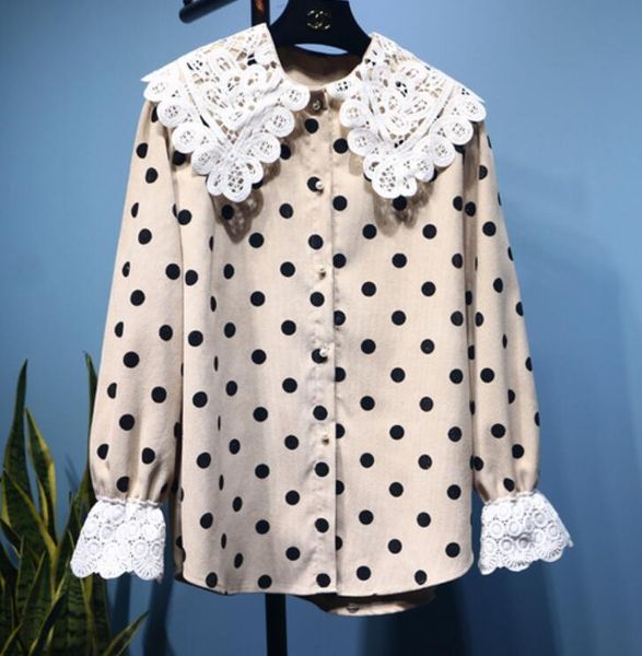 

women's blouses & shirts 2021 spring and autumn college wind hollowed lace doll collar shirt sweet long sleeve corduroy blouse loose, White