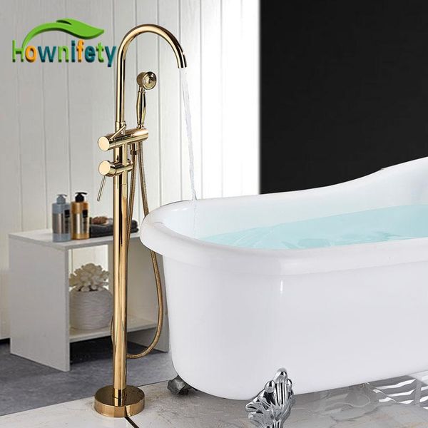 

luxury golden dual handle bathroom tub & cold mixer tap floor standing bathroom faucet 360 degree rotation mixer bath shoer