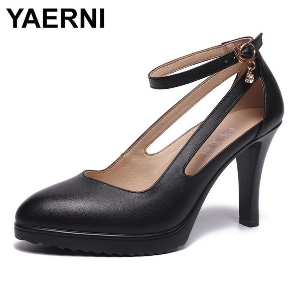 

dress shoes yaerni 8cm 11cm platform heel women pumps big size 32-43 spring buckle high heels ladies office wedding white, Black