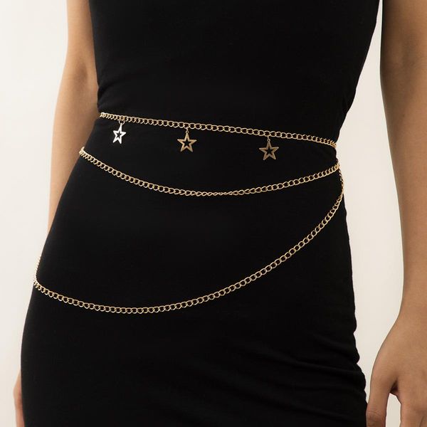 

simple hollow star charm body chain multi layer waist chain for women beach bikini charm belly waist chain body jewelry, Silver
