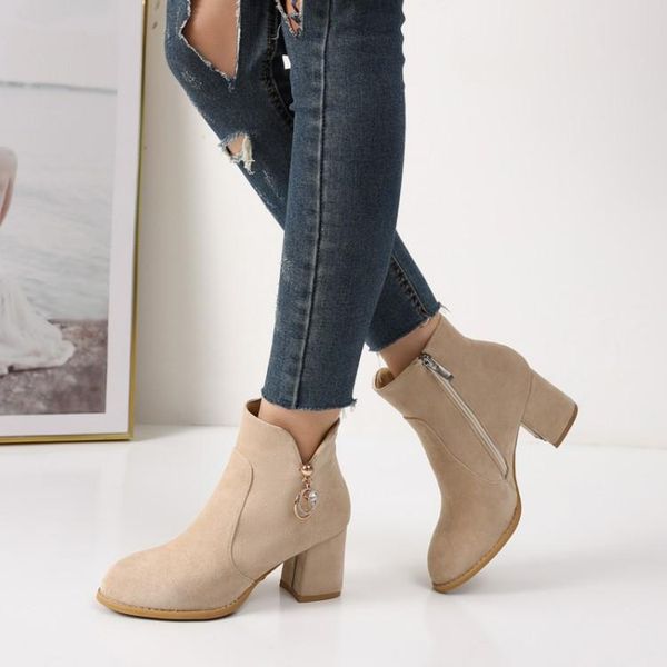 

boots big size 9 10 11-17 women shoes ankle for ladies woman winter side zipper drill pearl pendant, Black