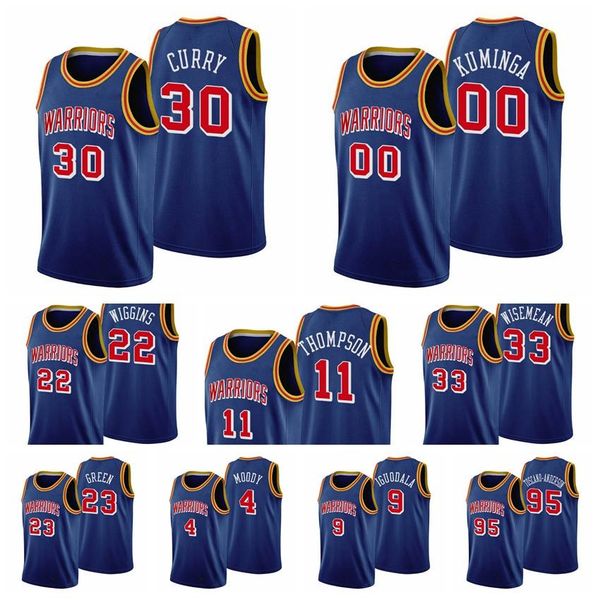 

75th anniversary royal jersey stephen curry thompson andrew wiggins poole gary payton ii draymond green andre iguodala kuminga anderson bask, Black;red