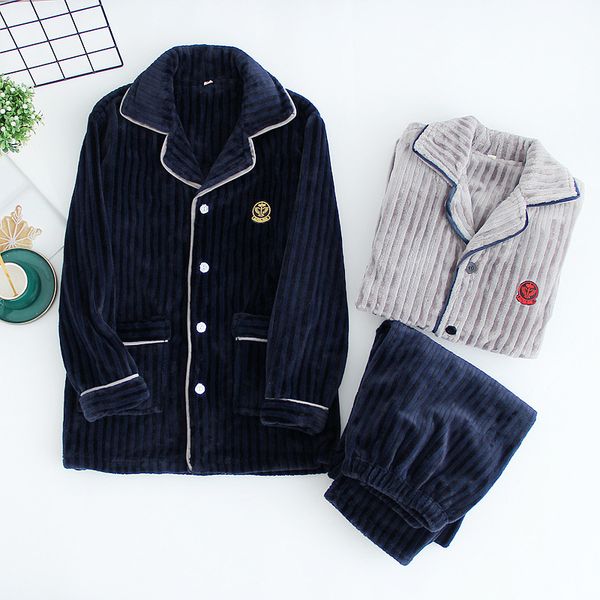 

2021 autumn and winter new men's thick pajamas set long-sleeved trousers plus size warm coral flannel home service suit men o0lv, Black;brown