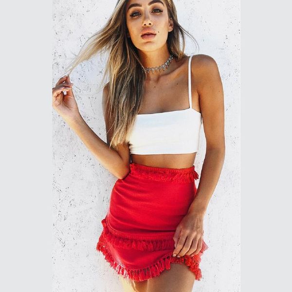 

skirts casual cute fashion women skirt floral straight cotton ladies high waist tassel party beach, Black