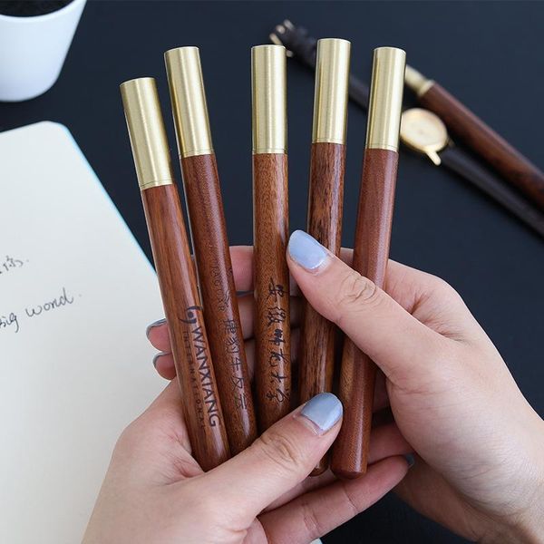 

gel pens 1pcs vintage wood body ballpoint pen metal brass 0.5mm ink ball writing signing gift office school stationery supplies