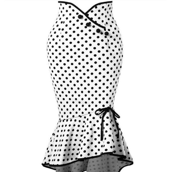 

skirts 018 skirt fashion women casual polka dot botton ruffles tight-fitting hip selling, Black