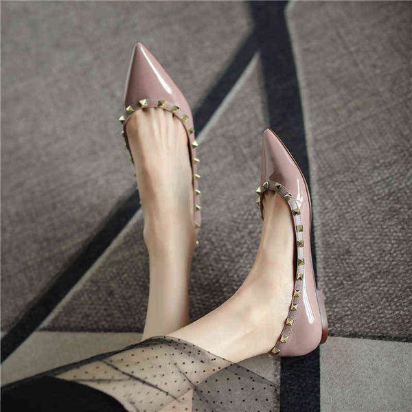 

high heels casual sandals shoes women's shoes 2022 rivet pointed flat sole single classic leather versatile shallow willow ding heel ba, Black