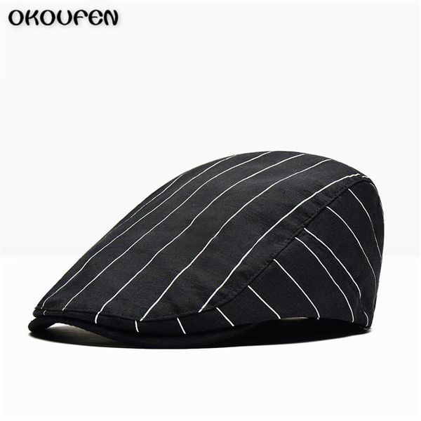 

berets 2021 spring summer beret caps mens hats cotton striped hat british retro men women flat cap boina mz12, Blue;gray