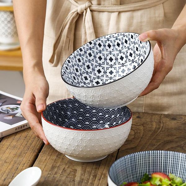 

bowls nordic style 6-inch underglaze ceramic tableware household noodle soup bowl restaurant simple and creative embossed ramen