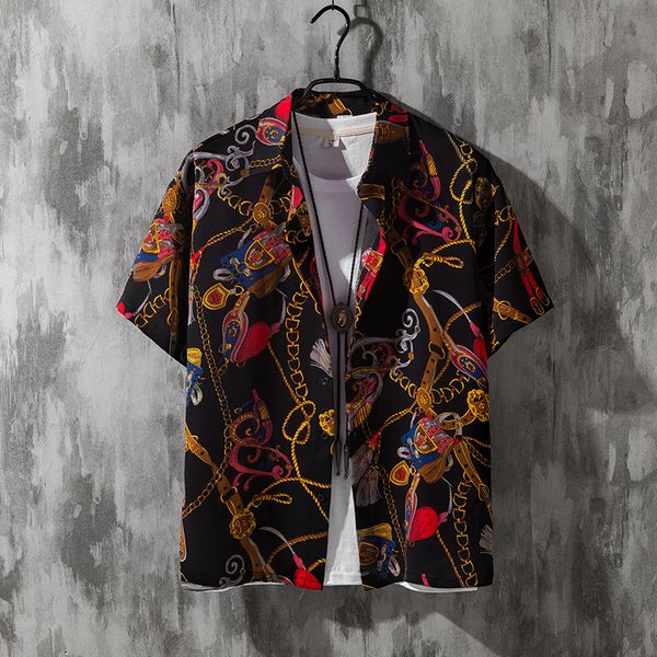 

115kg such extravagant luxury summer vintage shirts printed floral retro baroque shirt chain blouse 52y8, White;black