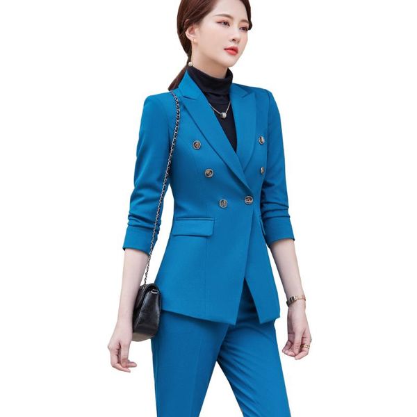 

women's two piece pants fashion black blue navy ladies pant suit formal women female office work business jacket and trousers 2 set bla, White