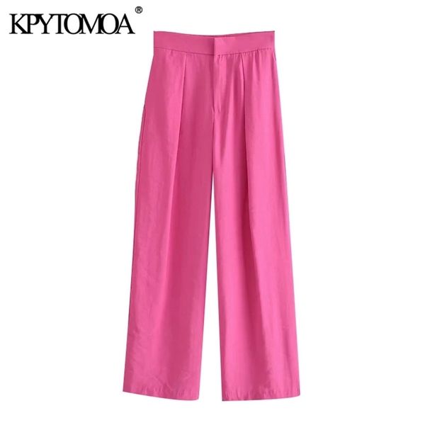 

kpytomoa women chic fashion side pockets wide leg pants vintage high waist zipper fly female trousers mujer 211007, Black;white