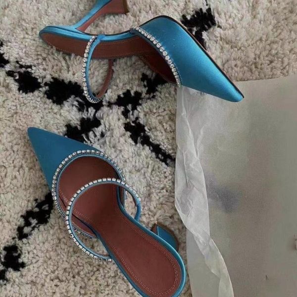 

slippers 2021 semi slipper women's shoes outdoor fashion sparkling rhinestones satin wine glass heel closed-toe, Black